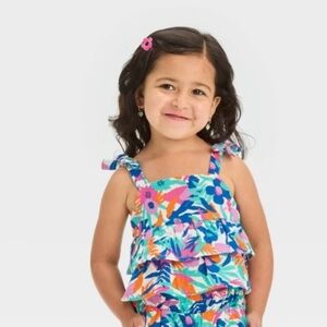 Toddler Girls' Tropical Gauze Top - Cat & Jack Turquoise Green 2T